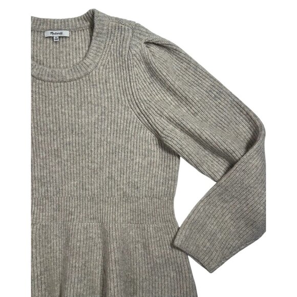 Madewell Women XL Peplum Pullover Sweater Beige Ribbed Knit Wool Acrylic - Picture 12 of 13